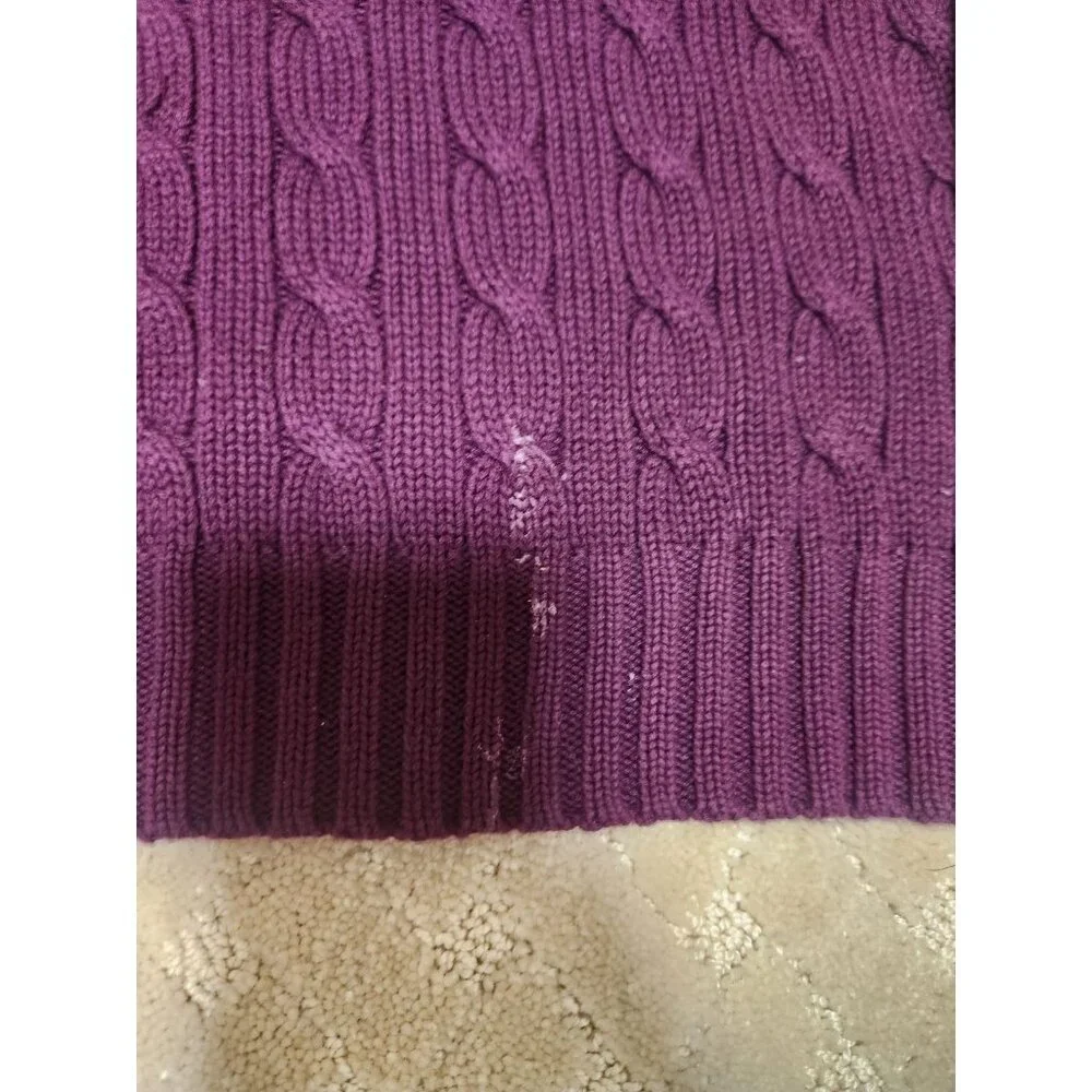 Ralph Lauren Sweater Women Small Purple Cable Knit V-Neck Cotton Pony Logo - Picture 4 of 6
